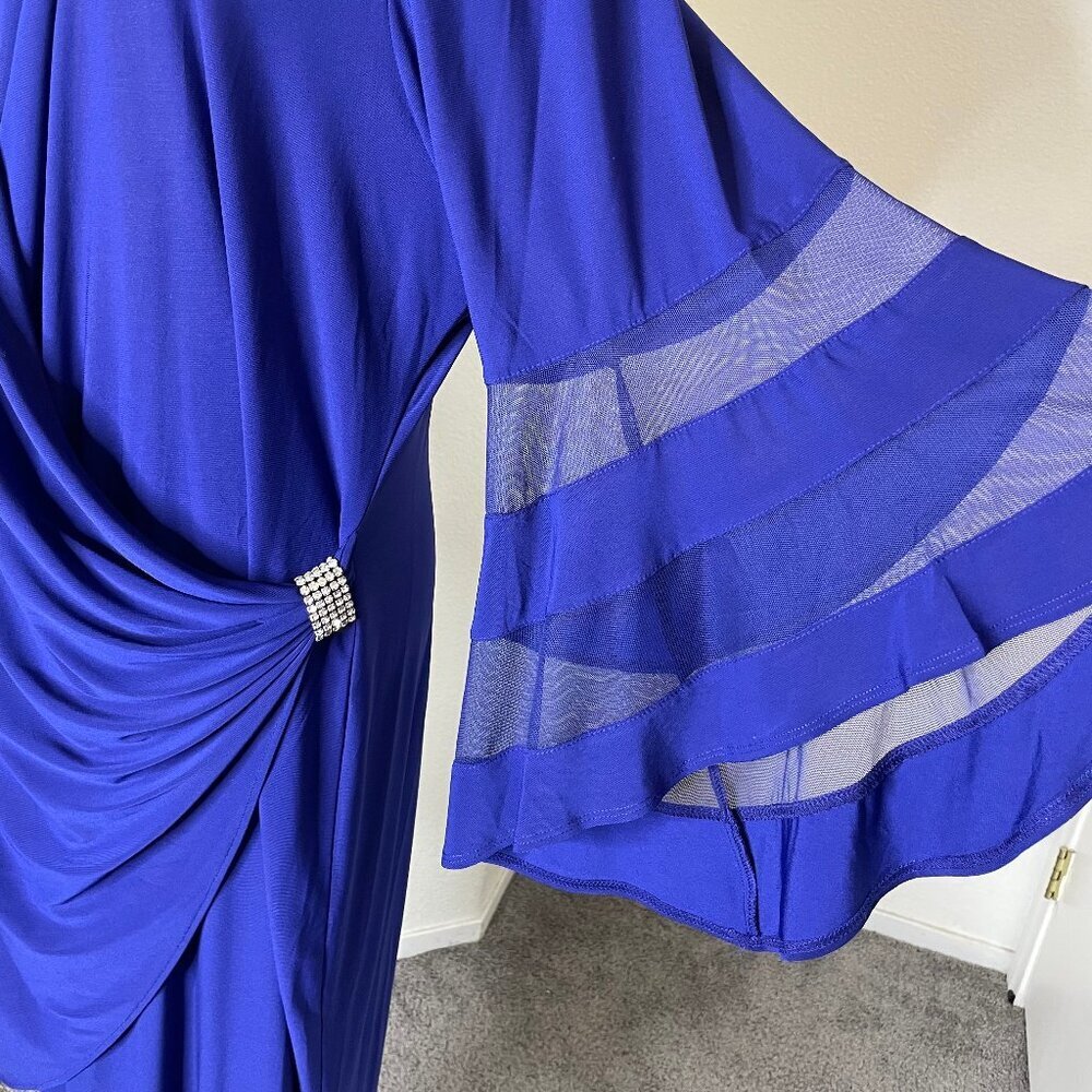 R&M Richards Electric Blue Whimsigoth Faux Wrap Dress Mesh Bell Sleeve 22/24 - Picture 4 of 8